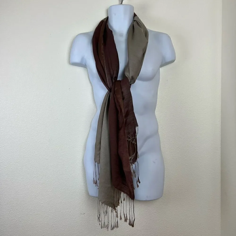Books and Bygones 100% Silk. Made in Florence, Italy. Large Scarf / Shawl. Brown